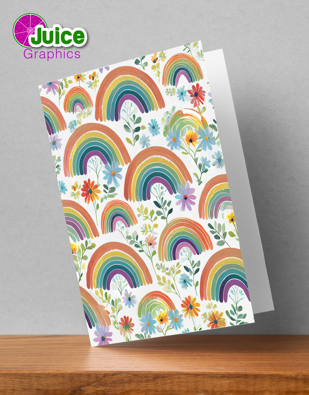 Colourful Rainbow Floral Greetings Card