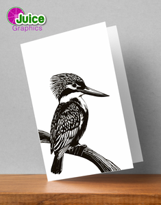 Monochrome Linocut Style Kingfisher Greetings Card